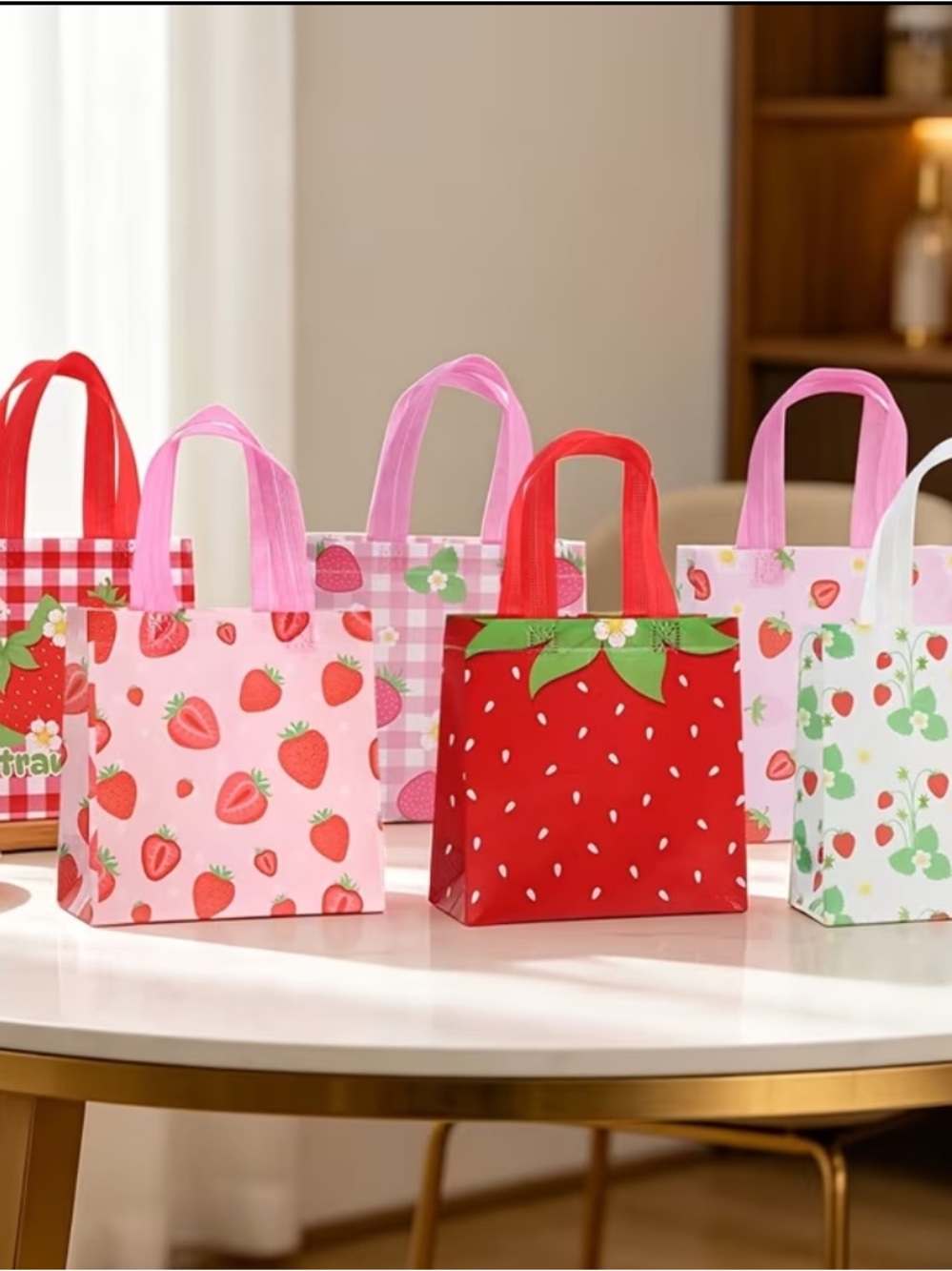 12 Strawberry Reusable Gift Bags Party Favor Tote Bags Tea Party Summer π - Picture 2 of 12
